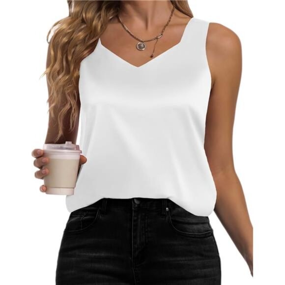 ✨ Silky Satin Camisole Tank Top – Square Neck V-Neck Sleeveless Blouse - Picture 1 of 5